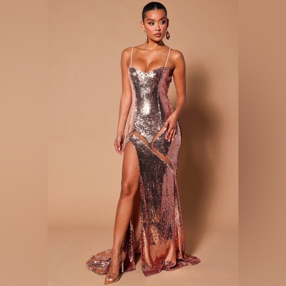 Glamorous Backless Sequin Dress in Shimmering Pink Large NWT